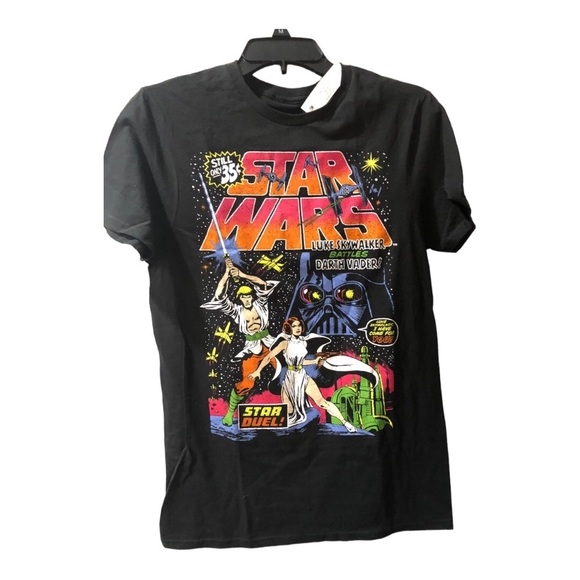 Star Wars Luke Skywalker battles Darth Vader graphic print black t-shirt size S - Picture 6 of 16